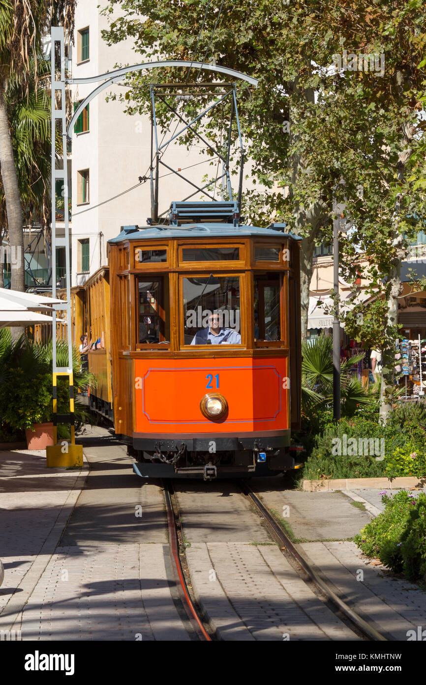 tram which runs from Port de Sóller to Sóller town centre in Mallorca Spain Stock Photo