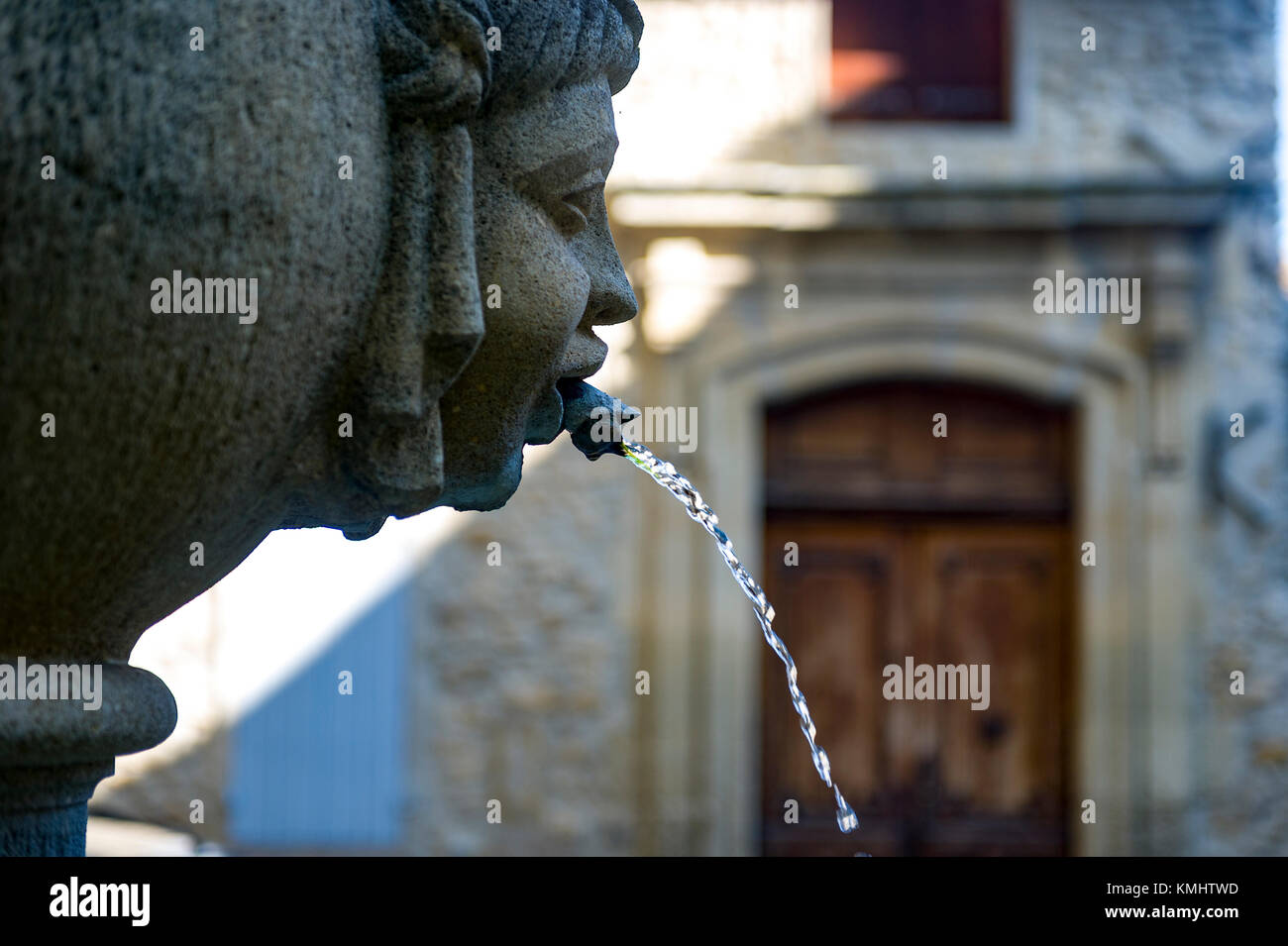 France. Vaucluse (84). Vaison La Romaine. Old Market Square. Mascaron of the fountain Stock Photo