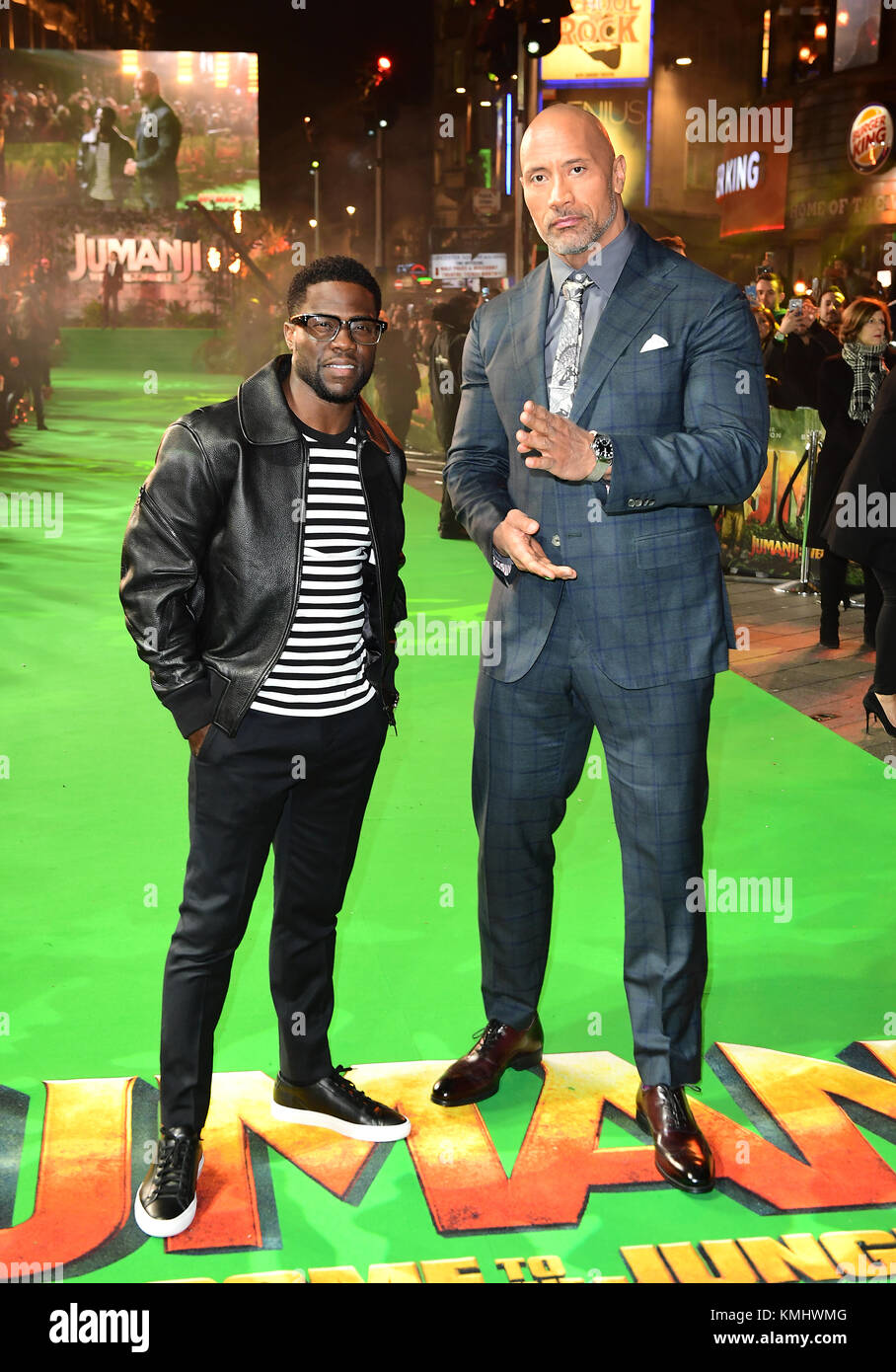 Kevin Hart Left And Dwayne Johnson Attending The Jumanji Welcome To The Jungle Premiere Held At The Vue West End In Leicester Square London Stock Photo Alamy