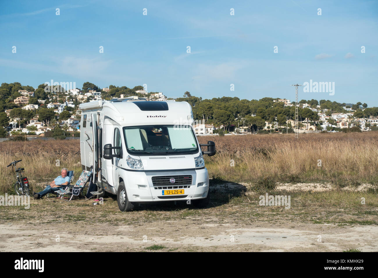 Wild Camping In Campervan Rv On Spare Ground In Moraira Costa Blanca Spain Stock Photo Alamy