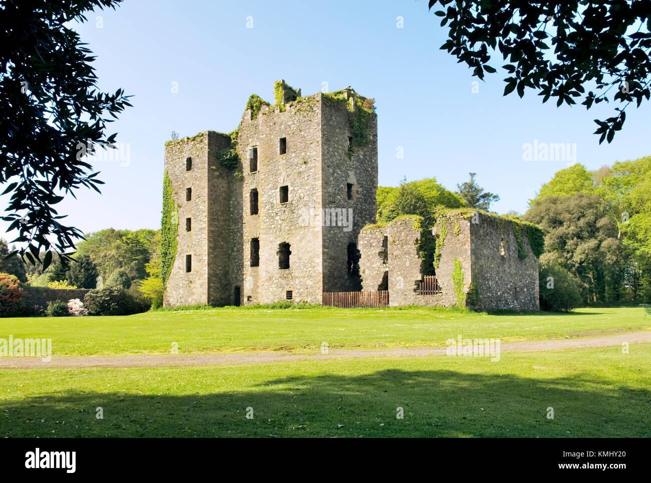 The ruins of the 14th C. Castle Kennedy near Stranraer in the Dumfries and Galloway region of Scotland, UK Stock Photo
