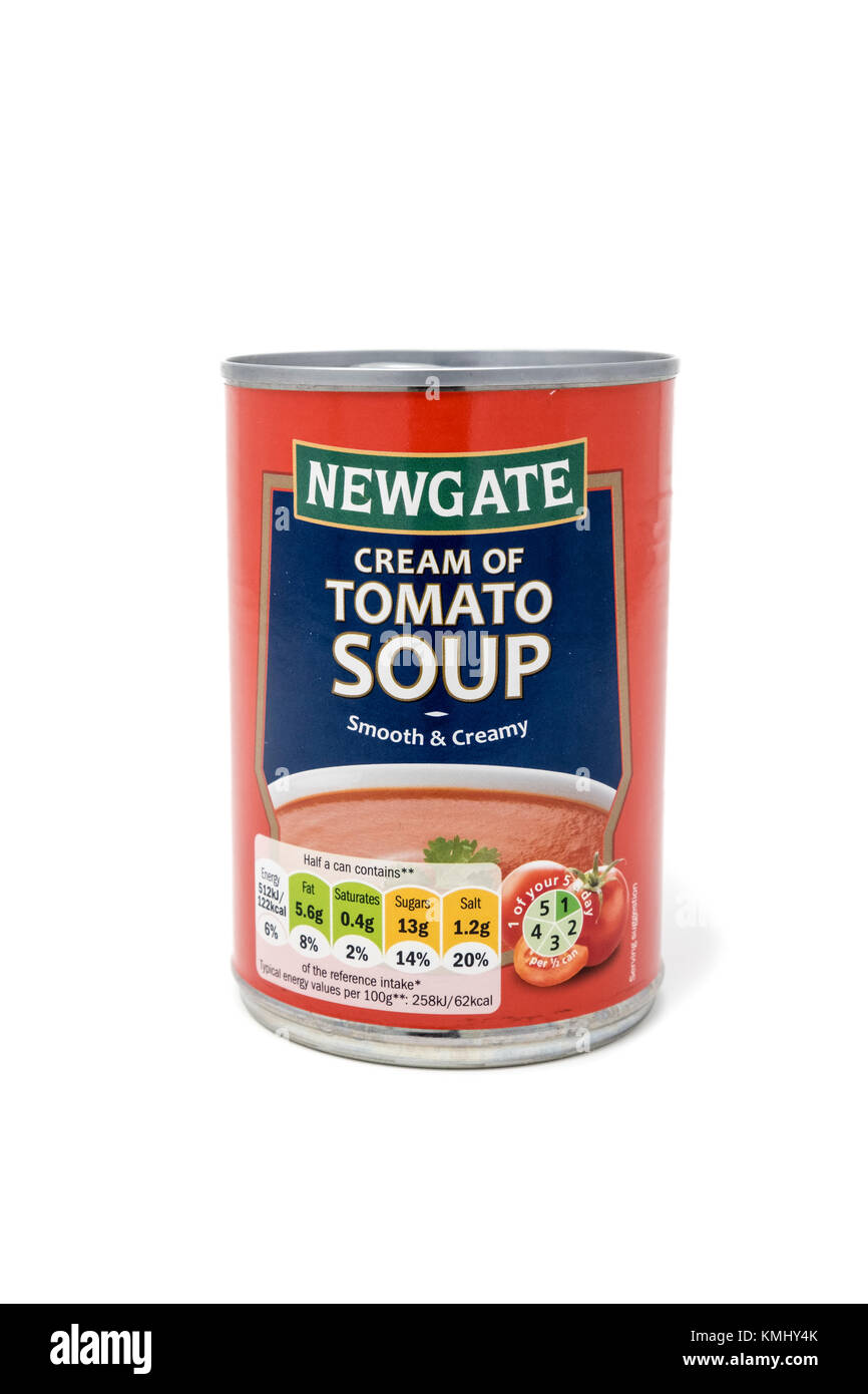 Tin can of tomato soup Stock Photo