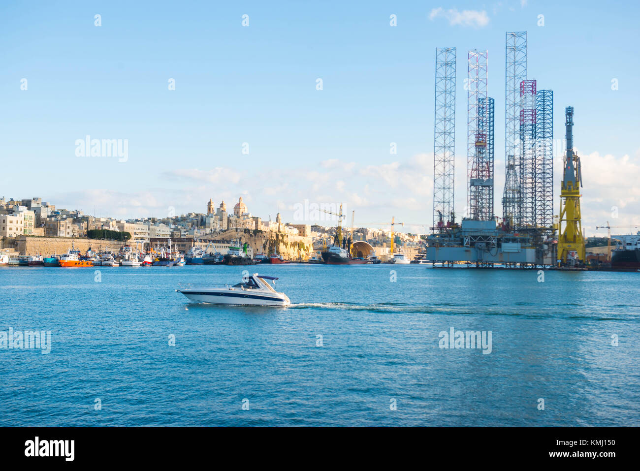 Malta, 7th December 2017. Port facilities and repair yards including the Transocean Amirante drilling rig platform Grand Harbour Valletta Malta Medite Stock Photo