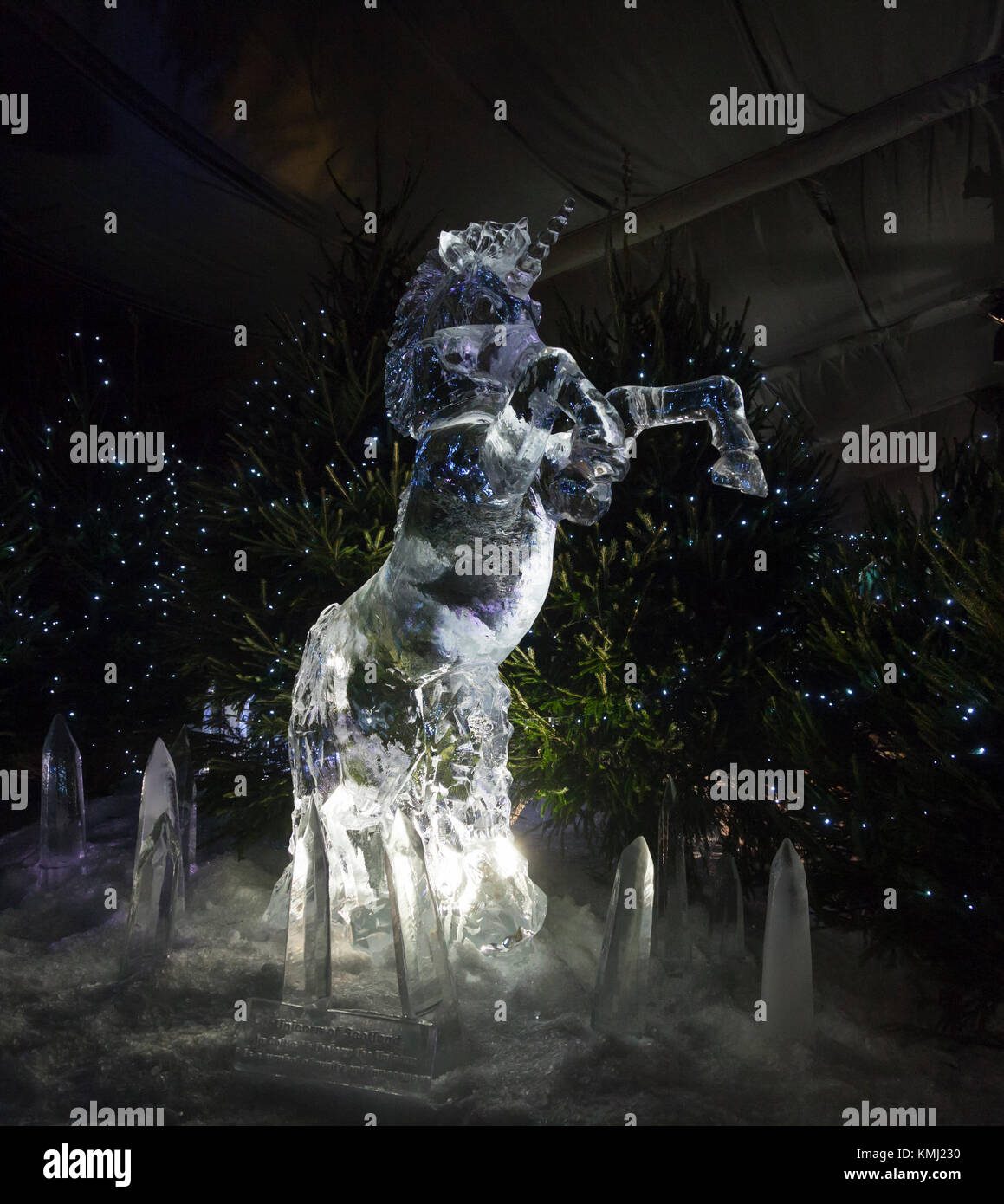 A prancing unicorn, carved out of ice in The Ice Adventure: a Journey ...