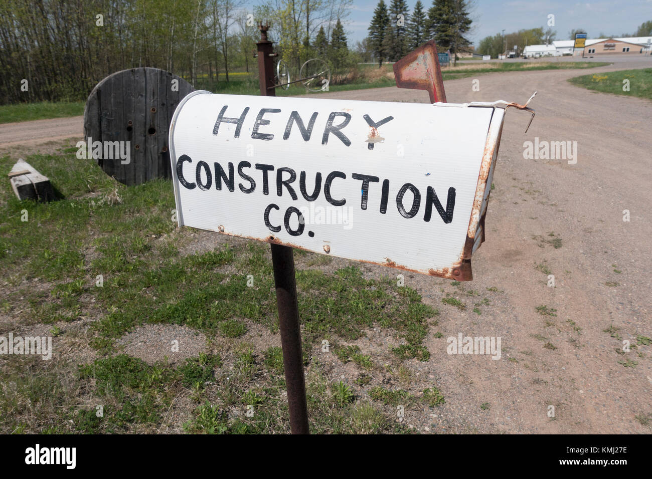 Henry Construction Co. rural mailbox inside the sculpture garden containing roadside attractions. Foley Minnesota MN USA Stock Photo