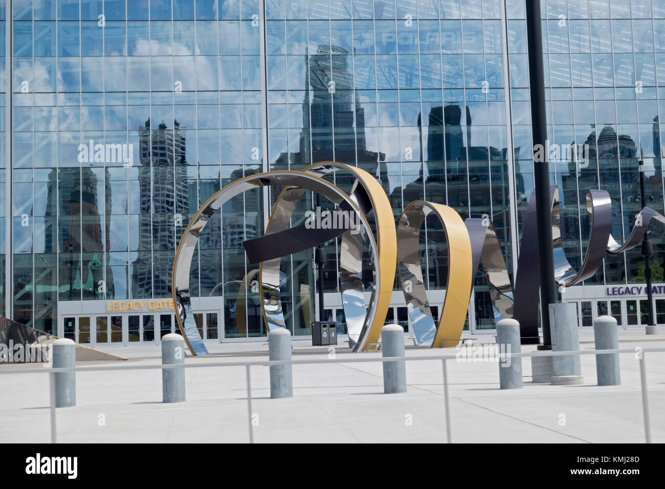 The Horn sculpture made of spiraling metal ribbon on the US Bank Stadium's Medtronic Plaza. Minneapolis Minnesota MN USA Stock Photo
