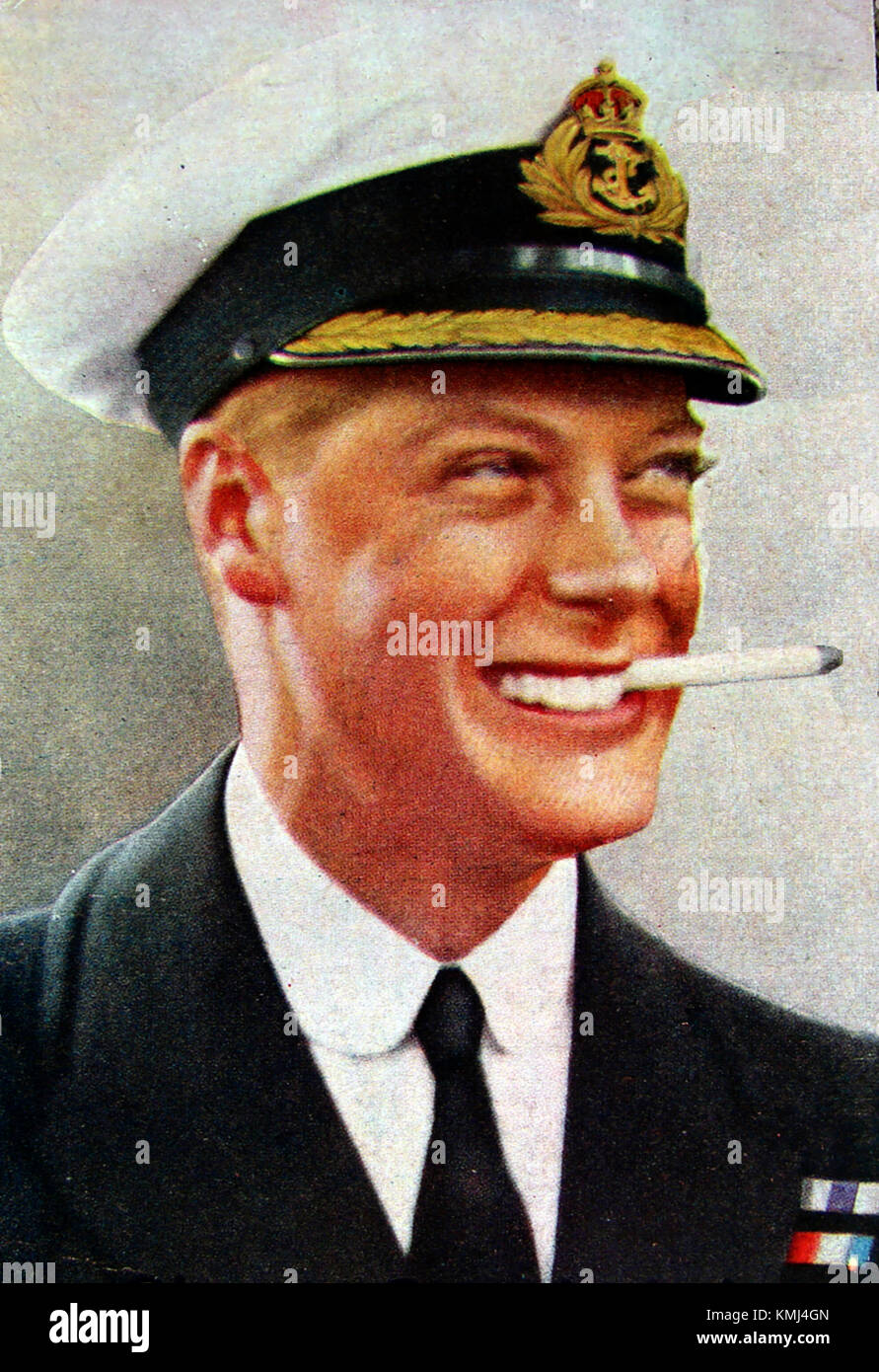 A full colour illustration of the Prince of Wales, (also Duke of Cornwall & Rothesay and Earl of Chester)  later King Edward VIII of Britain. Photographed in A Royal Navy naval uniform smoking a cigarette. (He later abdicated to marry an American divorcee Mrs Wallis Simpson in 1937) Stock Photo