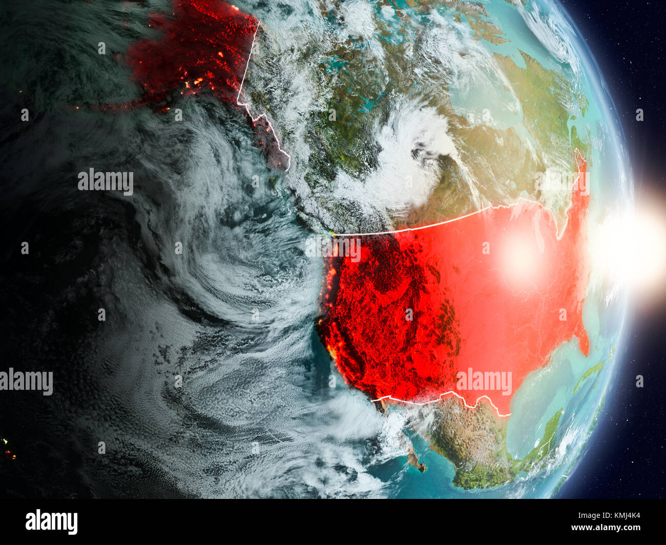 USA during sunrise highlighted in red on planet Earth with visible ...