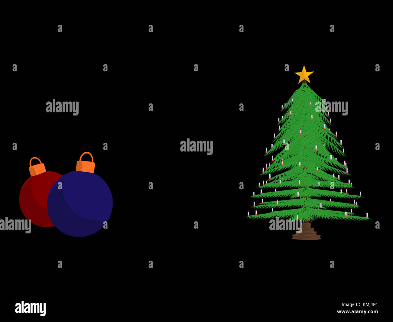 Christmas tree and ornaments on a black background Stock Photo - Alamy