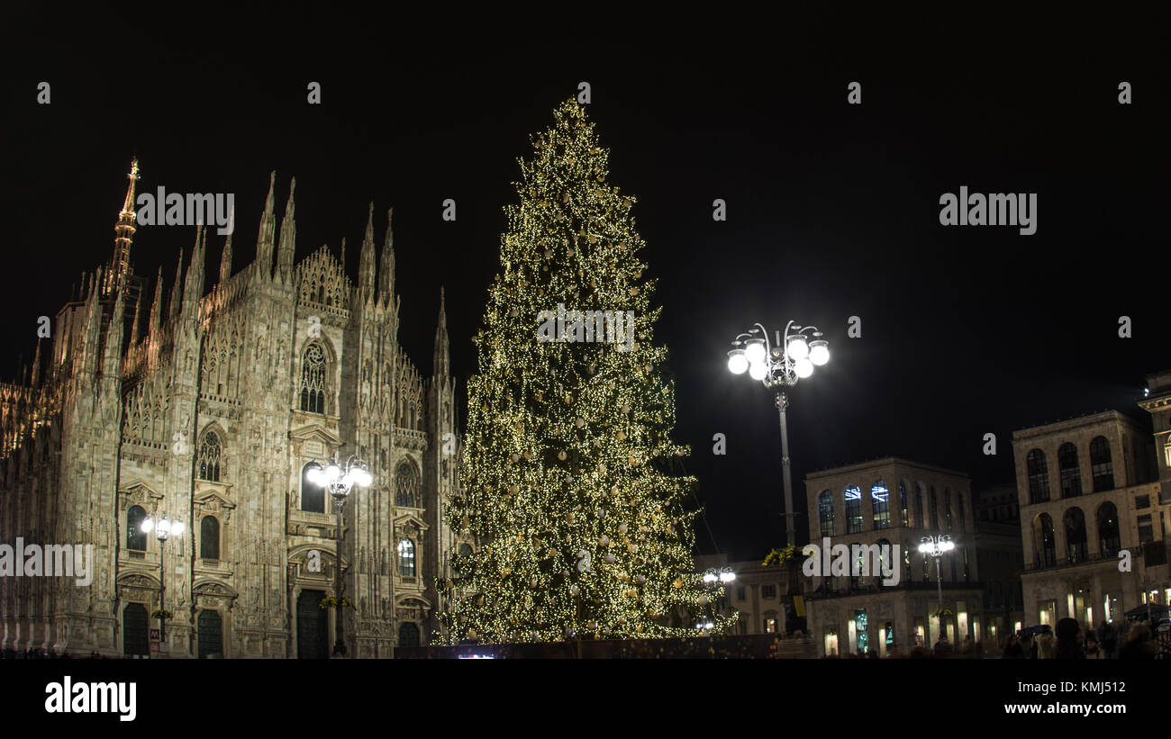 the Christmas tree in Duomo Square in Milan, Italy Stock Photo