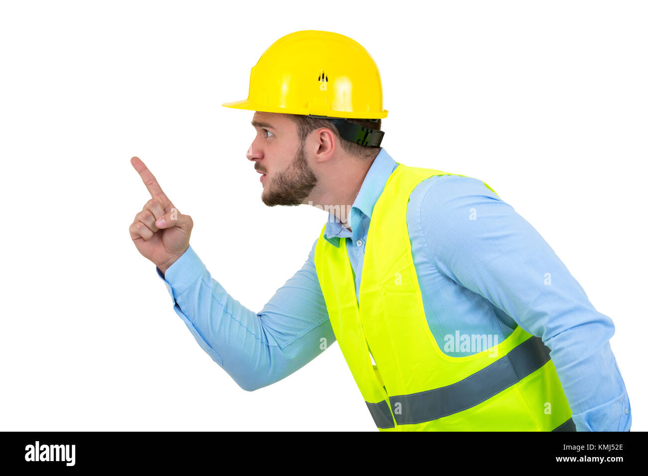 Angry builder or constructor yelling at somebody as fury concept ...