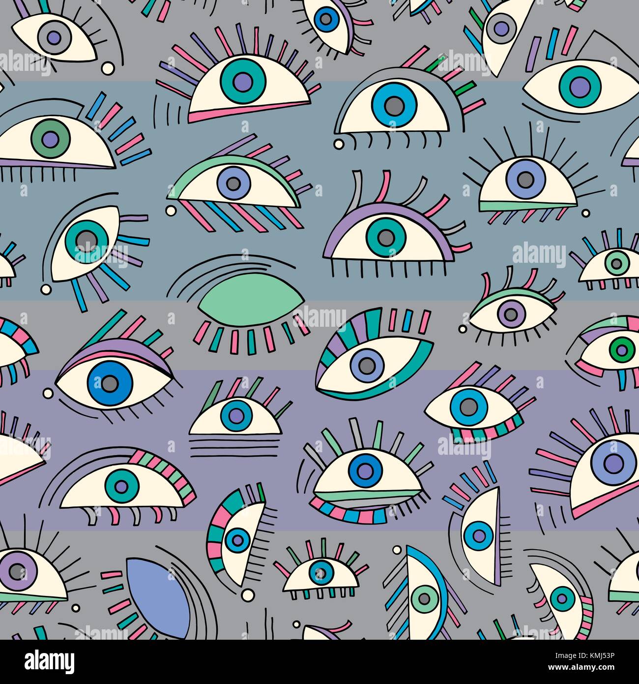 Hand drawn abstract eyes pattern. Colorful sight seamless vector background. Modern stylish texture for wallpaper, wrapping paper, textile design, sur Stock Vector