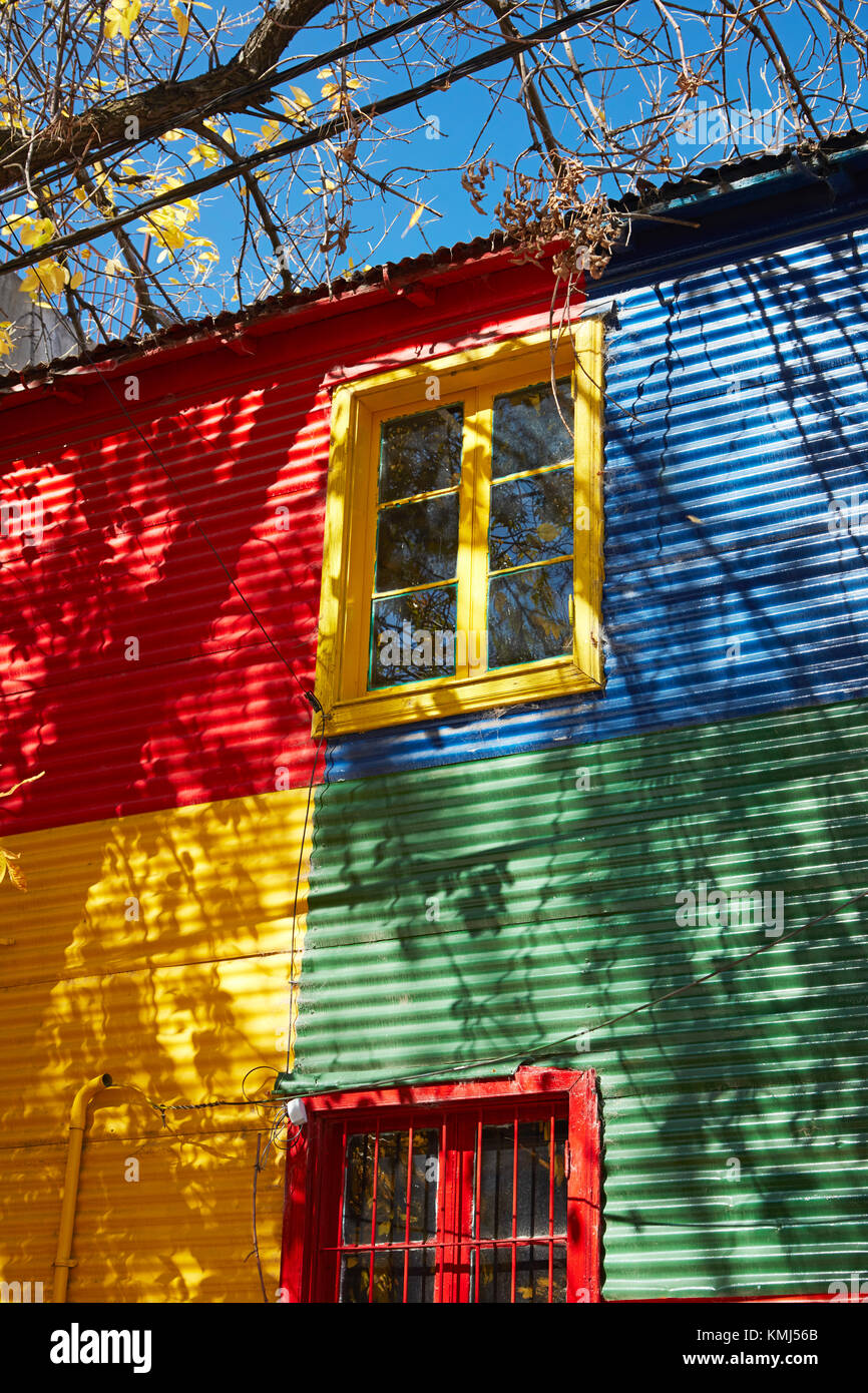 Colourful corrugated iron buildings, La Boca, Buenos Aires, Argentina, South America Stock Photo