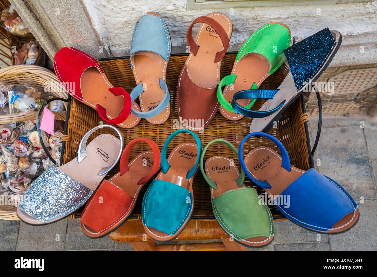 Abarcas sandals. Traditional shoes in Minorca. Mahón City. Maó  Municipality. Menorca Island. Balearic Islands. Spain Stock Photo - Alamy