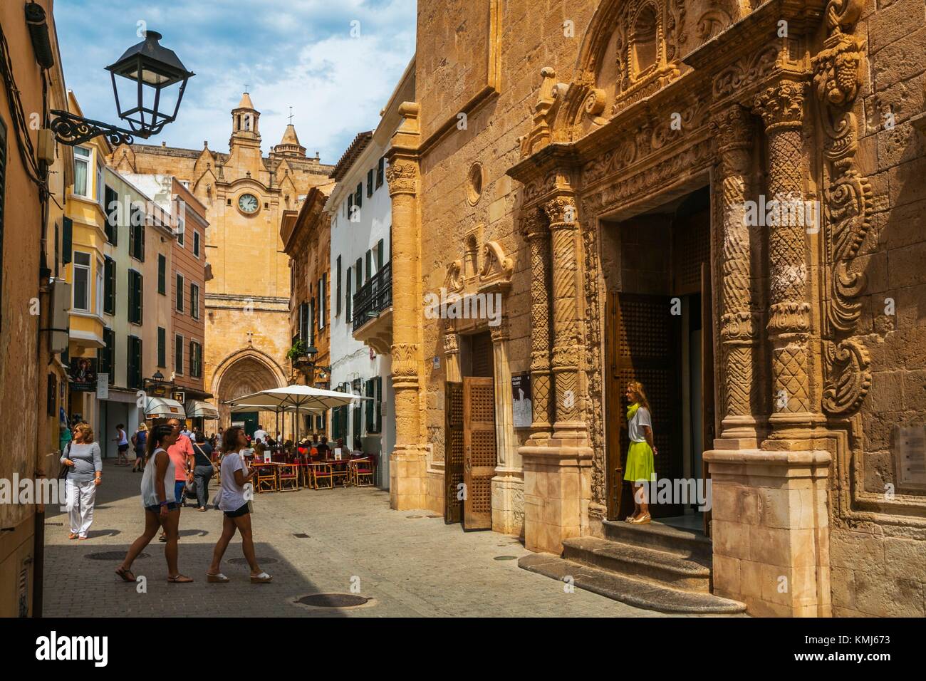On the right, Roser Church. In the background, Cathedral. Historical Center. Ciutadella. Minorca. Balearic Islands. Spain Stock Photo