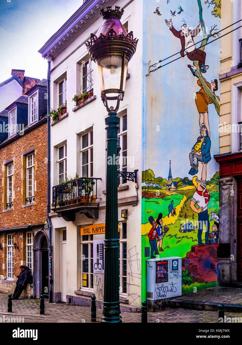 Belgium.  'BD Facade' (Comics street wall) at saint Géry, Brussels. Stock Photo