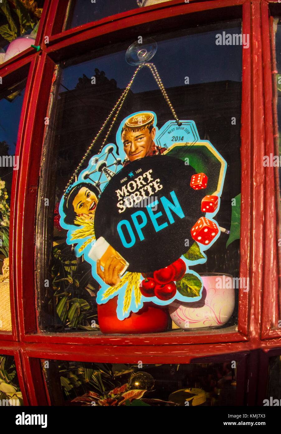 Belgium.  Advertising for the famed 'Mort Subite' beer Stock Photo