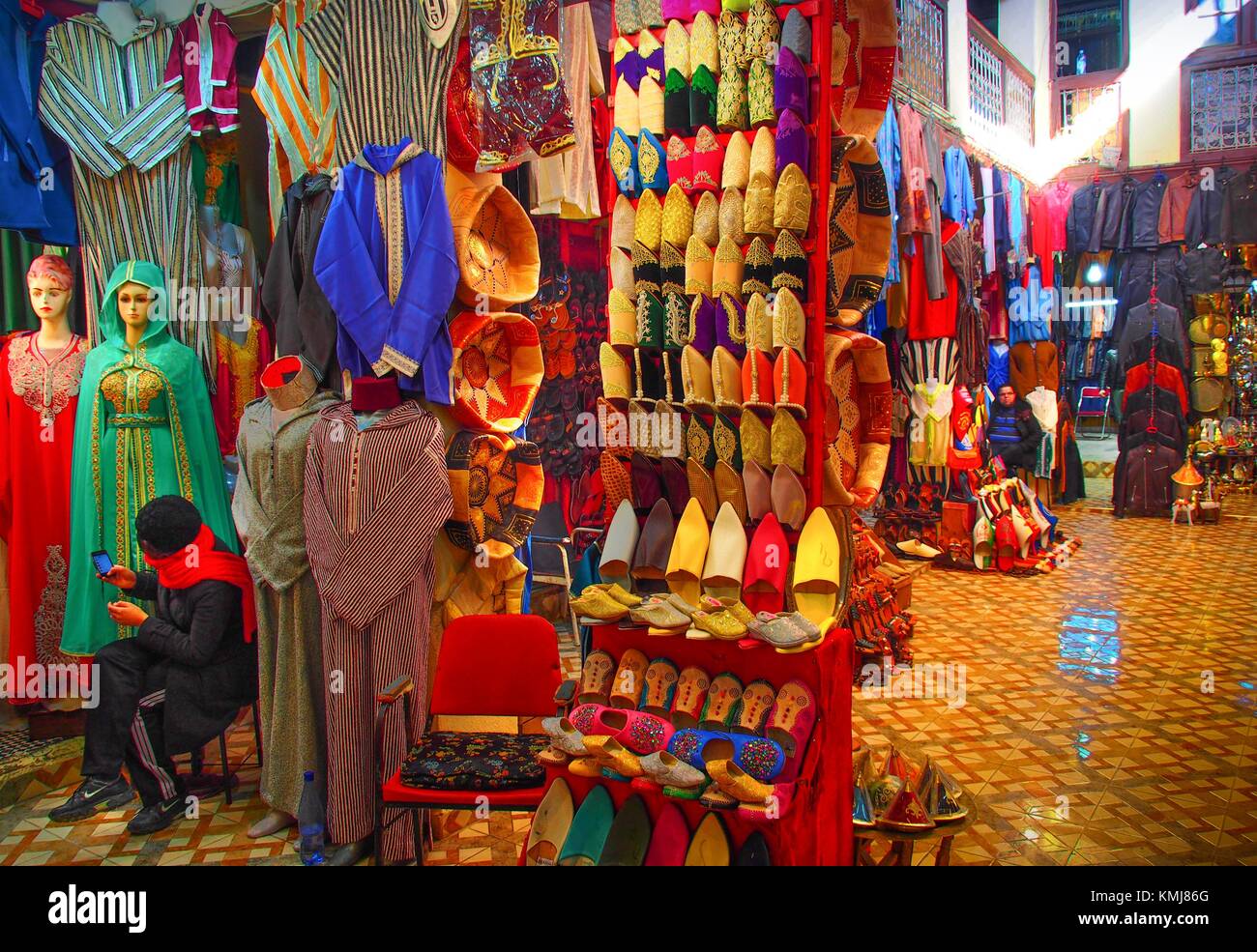 Morocco, Fes, in one of the many souk of the ''Medina'' (old part) of Fes. Stock Photo