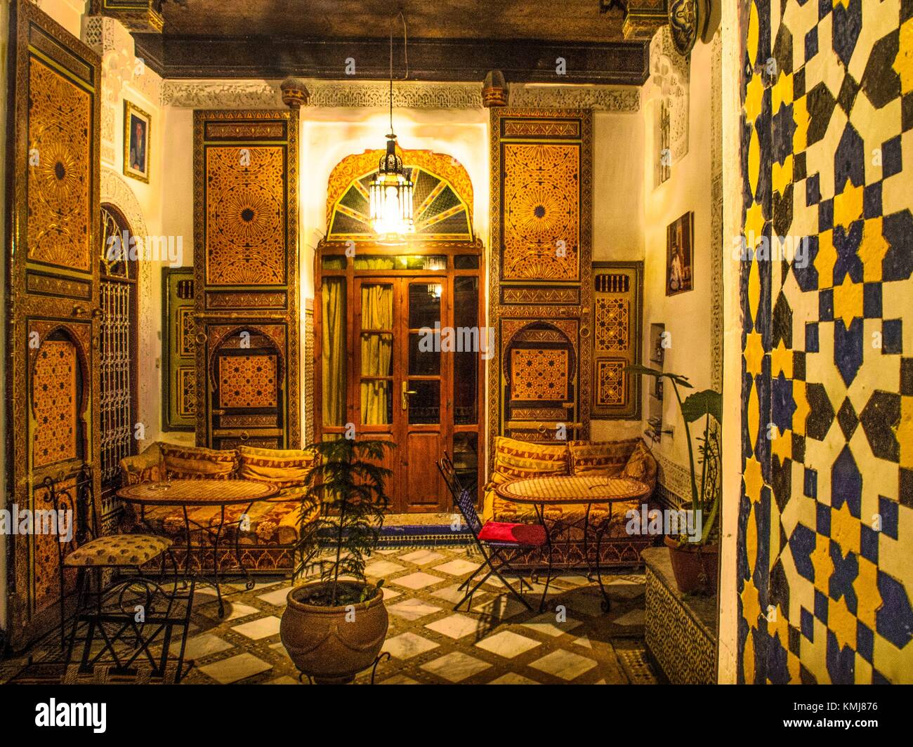 Morocco, Fes, Patio of the Riad Bou Iniana, in the ''Medina'' (old part) of Fes. Stock Photo