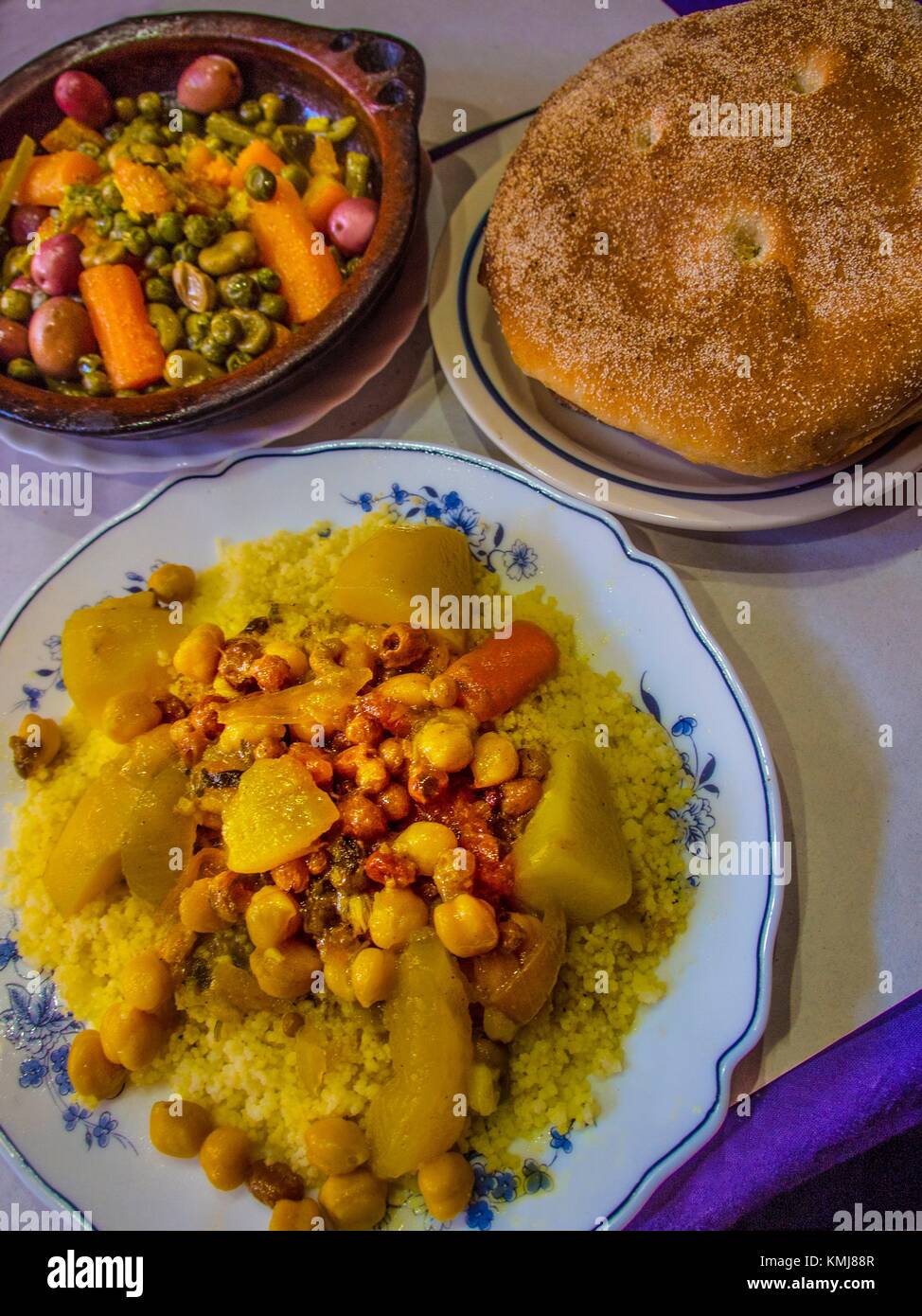 Morocco, Food, Vegetables tagine ( stew) and vegetables Couscous, with