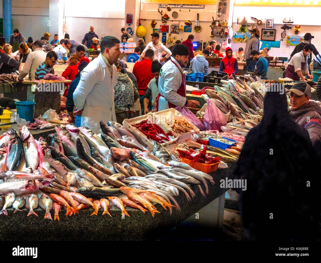Morocco, Tangier, Fish market at Tangier. Stock Photo