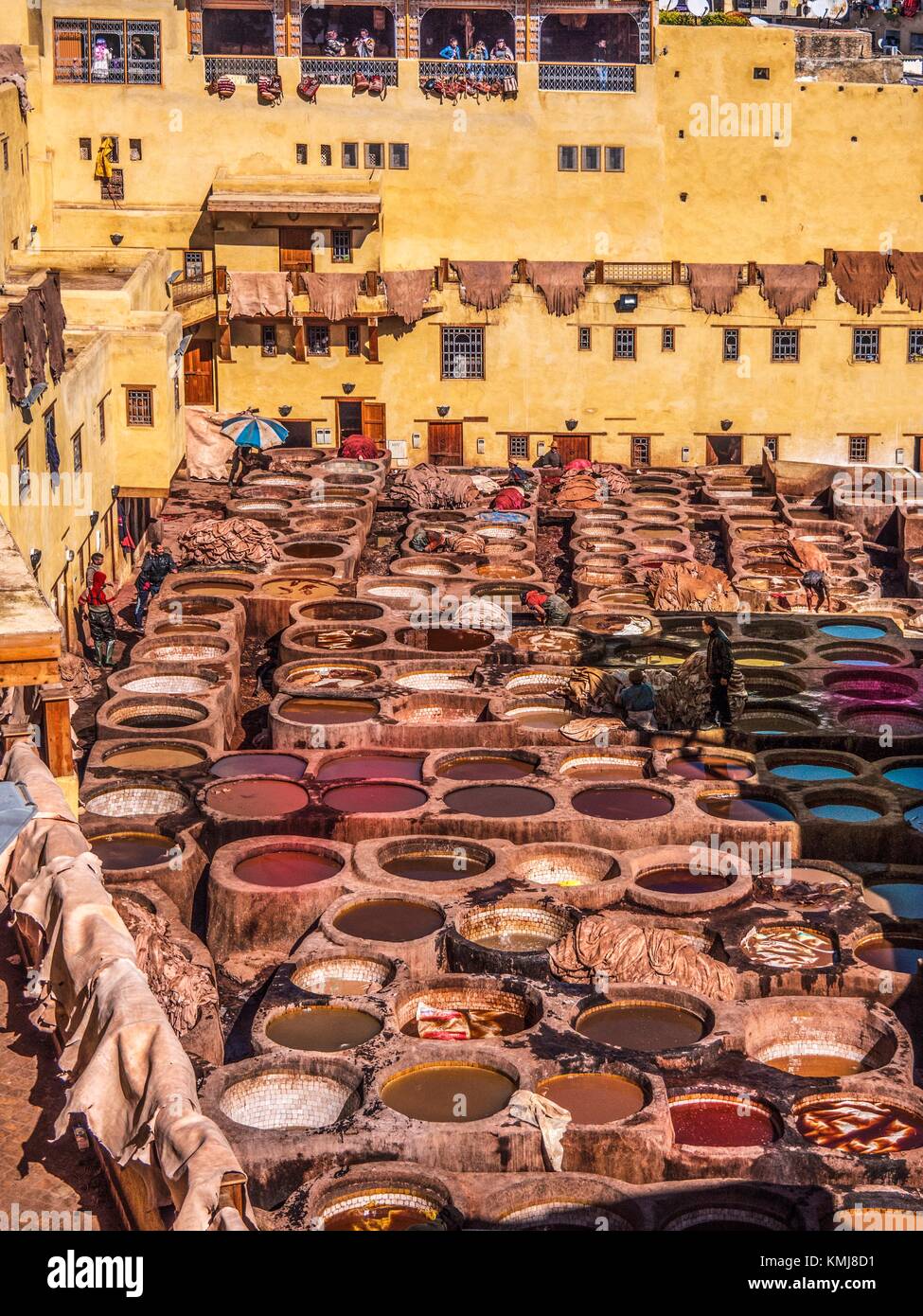Morocco, Fes, Chouara Tannery in the 'Medina' (old part) of Fes. Stock Photo