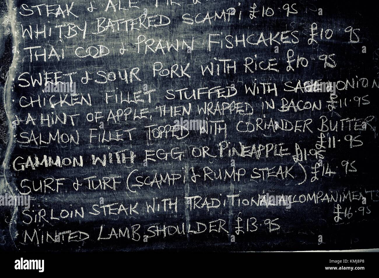 Blackboard with menu in a restaurant. Starbotton, Skipton, Yorkshire