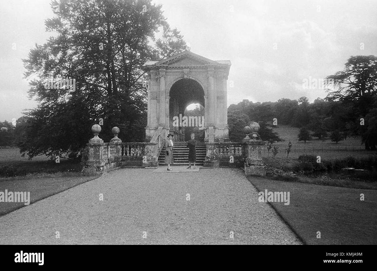 The Palladian Bridge at Wilton House in England is an iconic architectural structure designed in the Palladian style. Built in the 18th century, it serves as a significant example of classical architecture. Stock Photo