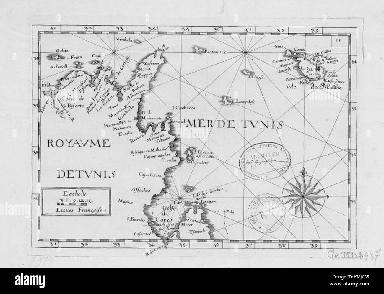 Carte du Royaume de Tunis - 1600-1699 Stock Photo