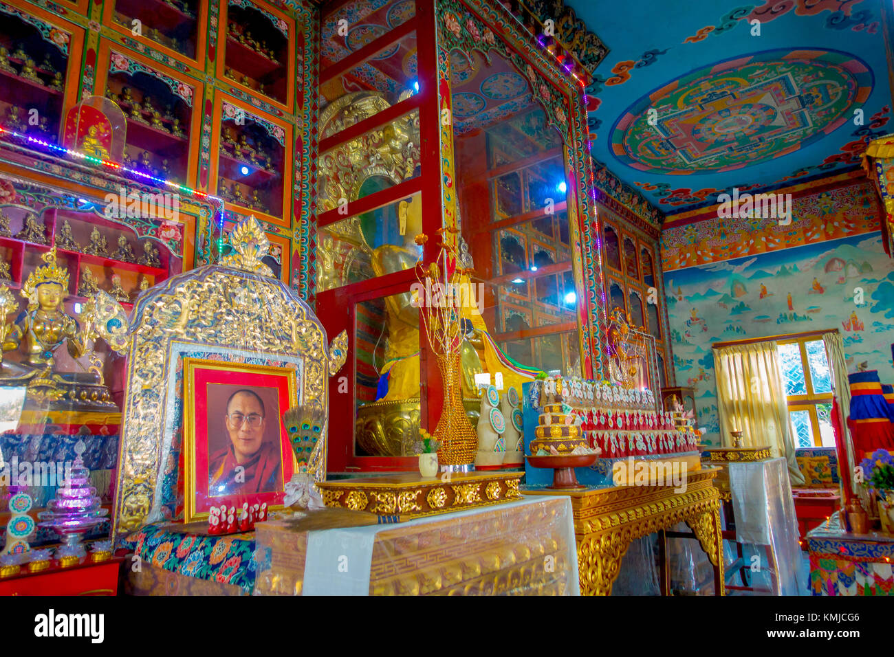 POKHARA, NEPAL OCTOBER 06 2017 Indoor view of the sanctuary with