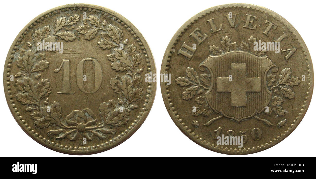 Swiz Coin The 1850 Swiss 10 centimes coin (BB) represents the early currency of ...