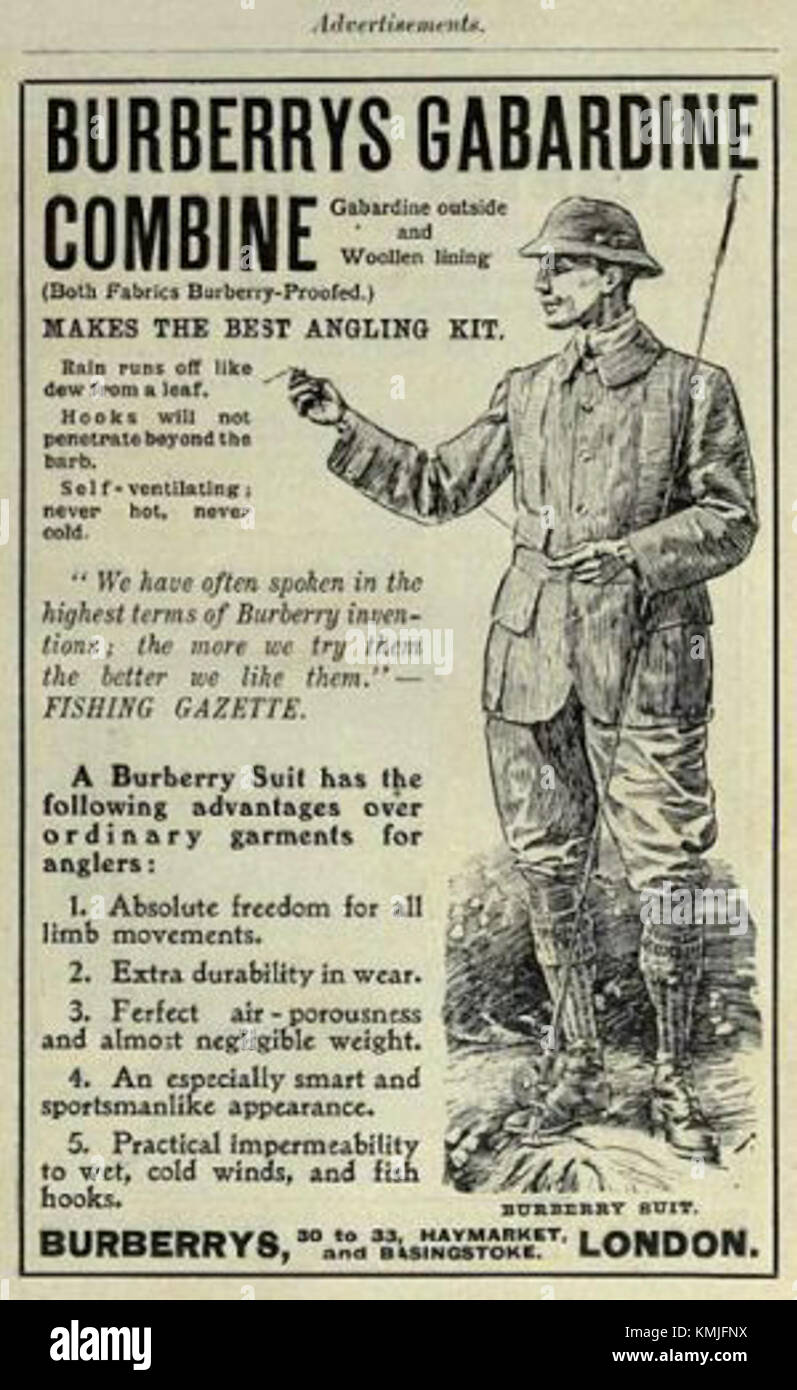 Burberry advertisement angling suite of gabardine fabric 1908 Stock Photo