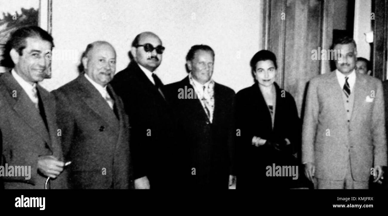 President Gamal Abdul Nasser and Yugoslavian President Josip Tito in Aleppo in 1959 Stock Photo