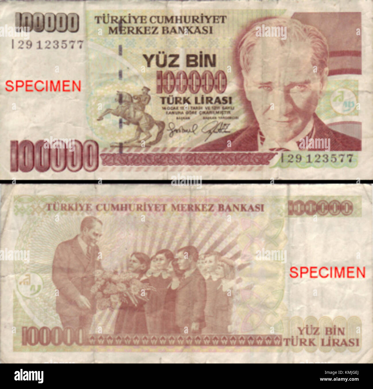 The 100,000 lira banknote of Turkey, issued in the 1980s, represents a ...