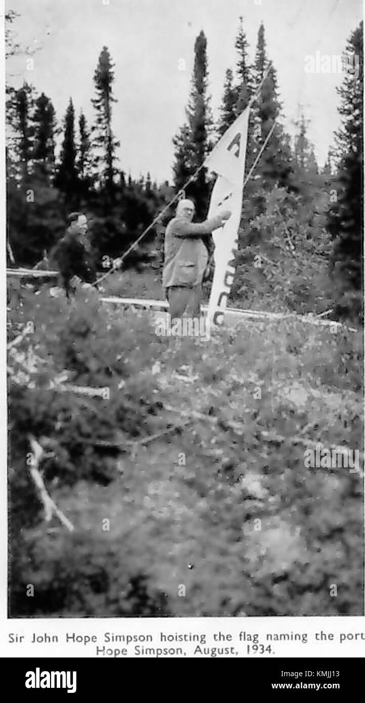Sir John Simpson hoisting the flag 1934 Labrador Development Company Ltd publicity brochure 1934