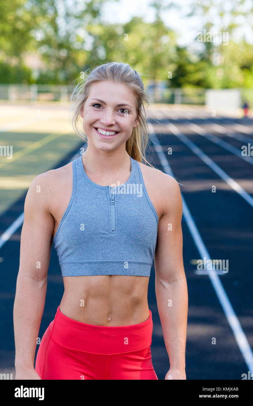 Young Female Athlete Working Out on Track Stock Photo Alamy