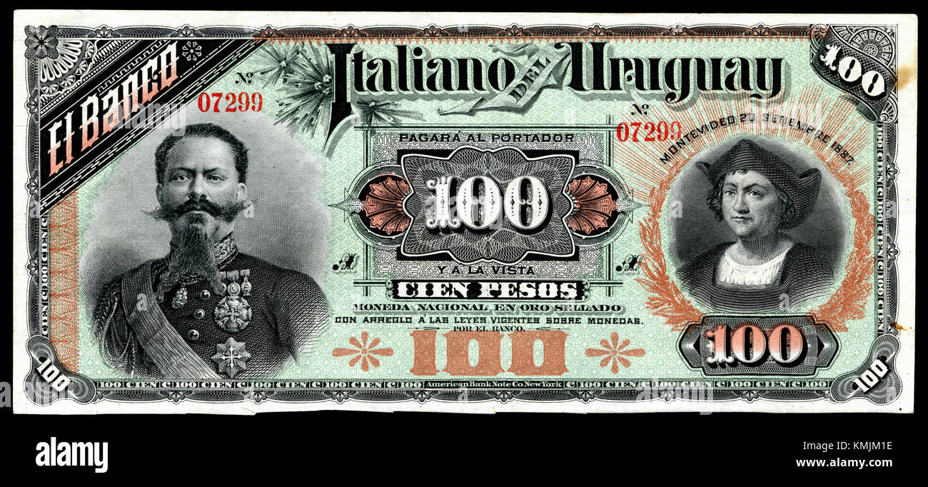 URU-S214b-Banco Italiano-100 Pesos (1887, face only Stock Photo - Alamy