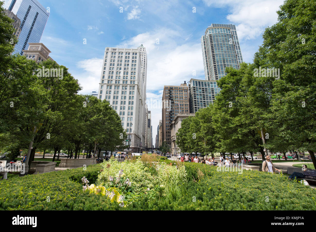 Skyline from Millennium Park in Downtown Chicago, Illinois Stock Photo ...