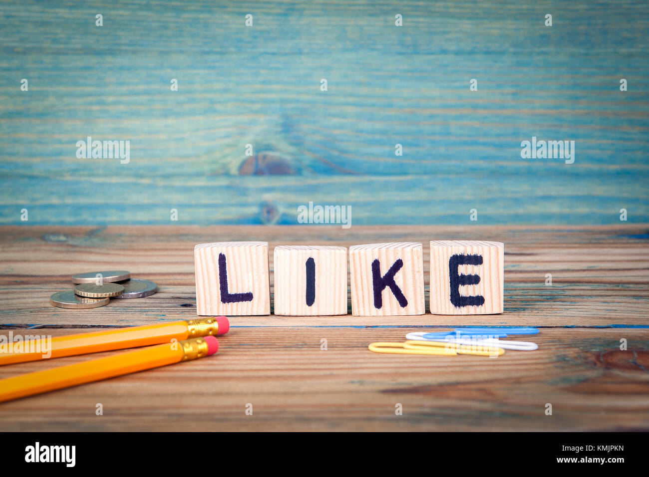 Like - name from wooden letters. Office desk, informative and ...