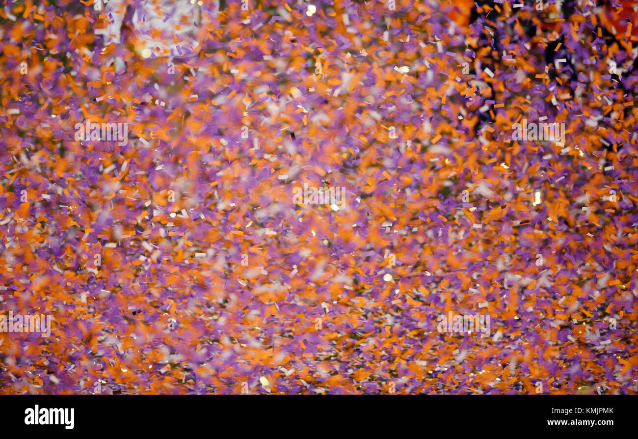 JANUARY 9, 2017: Clemson Tigers confetti fills the air after the Clemson Tigers won the 2017 College Football Playoff National Championship game at Ra Stock Photo