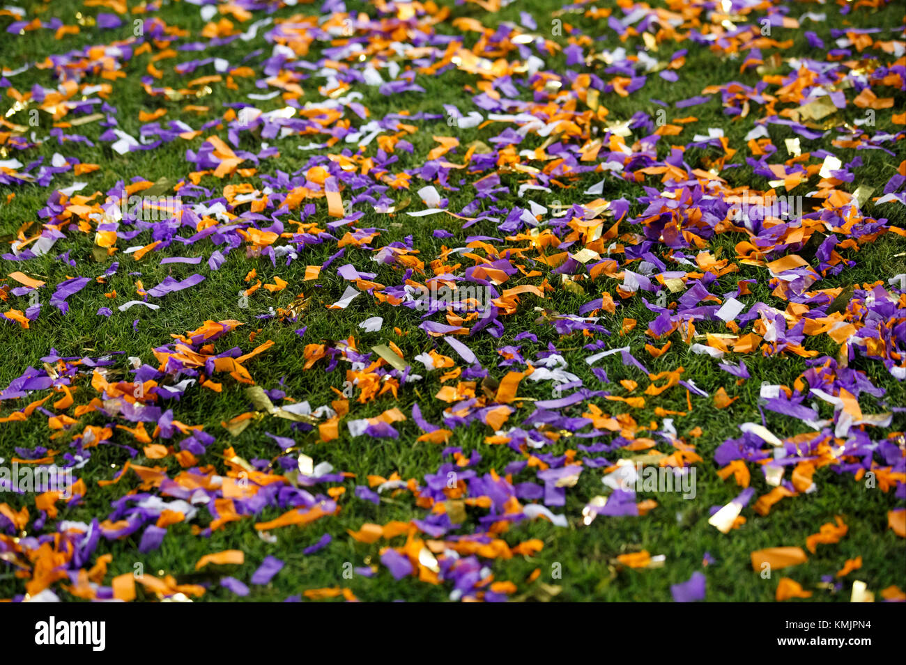 JANUARY 9, 2017: Clemson Tigers confetti lays on the field after the Clemson Tigers won the 2017 College Football Playoff National Championship game a Stock Photo