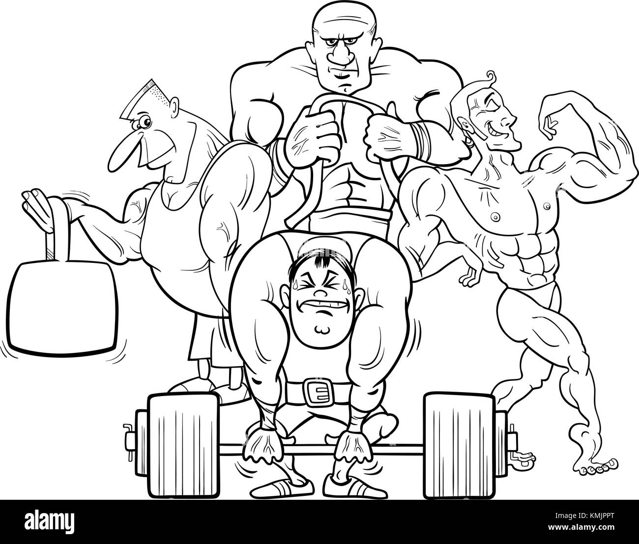 Black and White Coloring Book Cartoon Illustration of Muscular Men or Athletes at the Gym Stock Vector