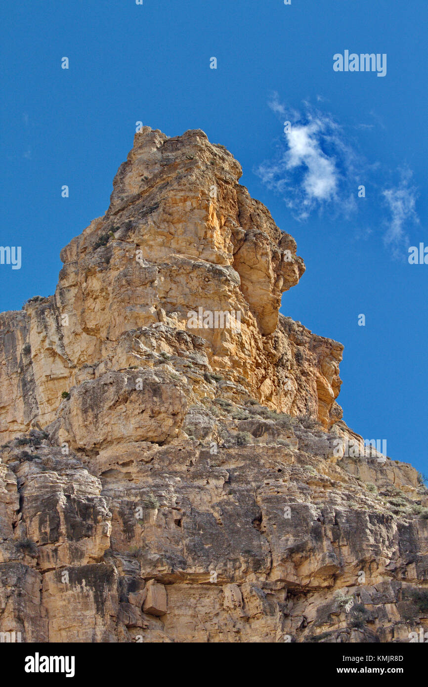 Jagged rock pinnacle of a Bighorn Mountain peak along Big Horn Scenic Byway near Shell Creek in Wyoming Stock Photo