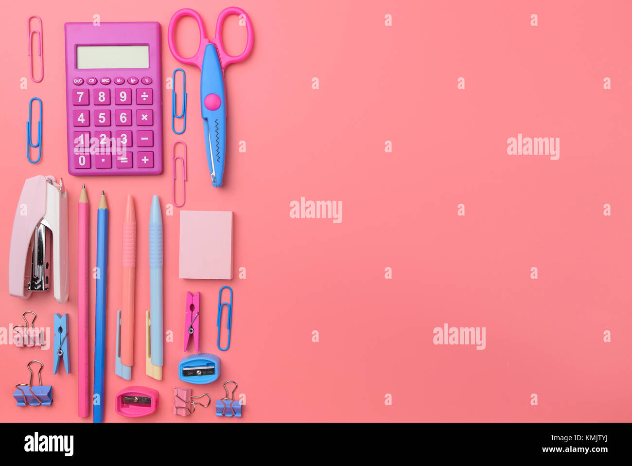 Stationary concept, Flat Lay top view Photo of school supplies scissors ...