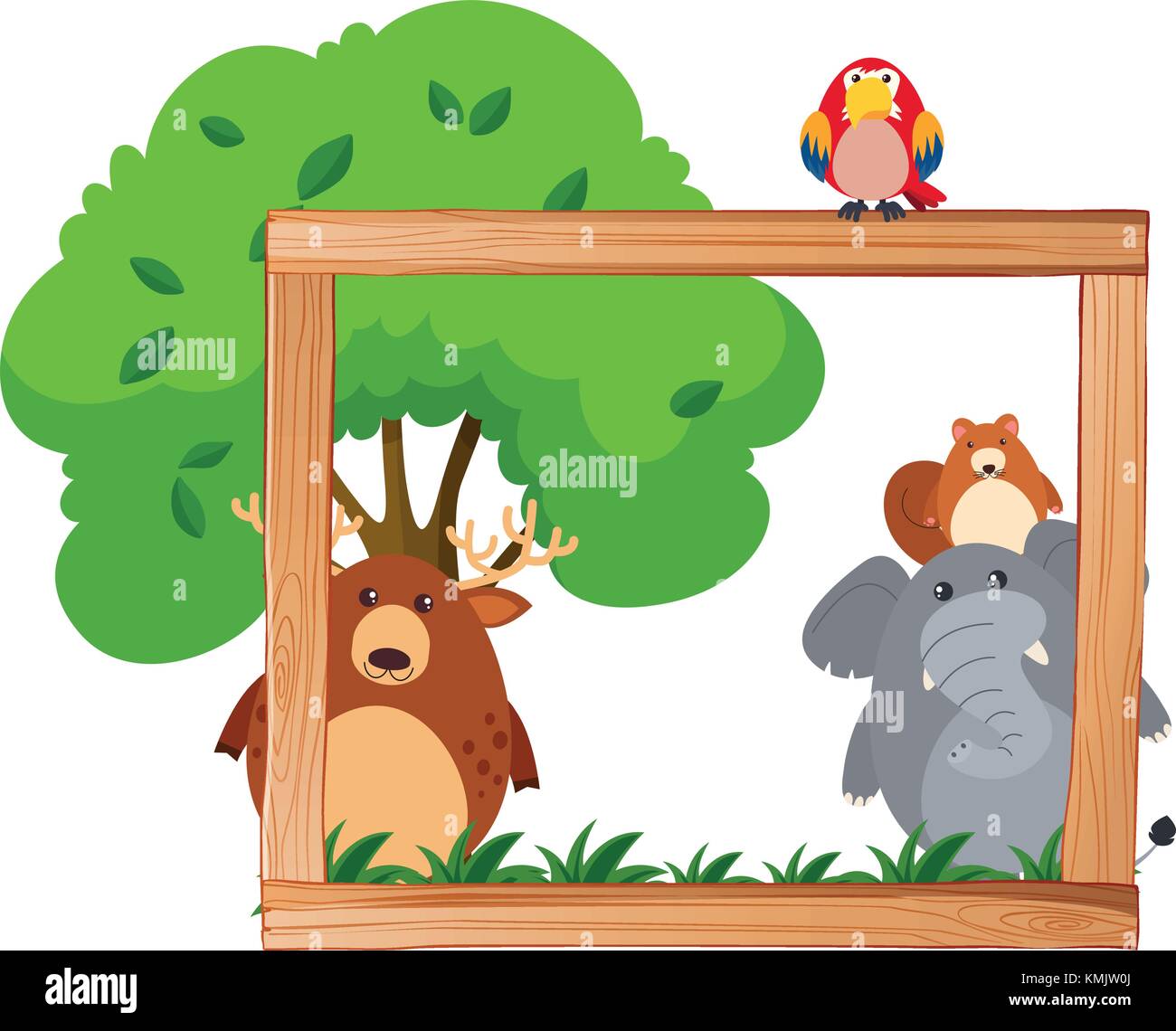 Border template with wild animals and tree illustration Stock Vector ...
