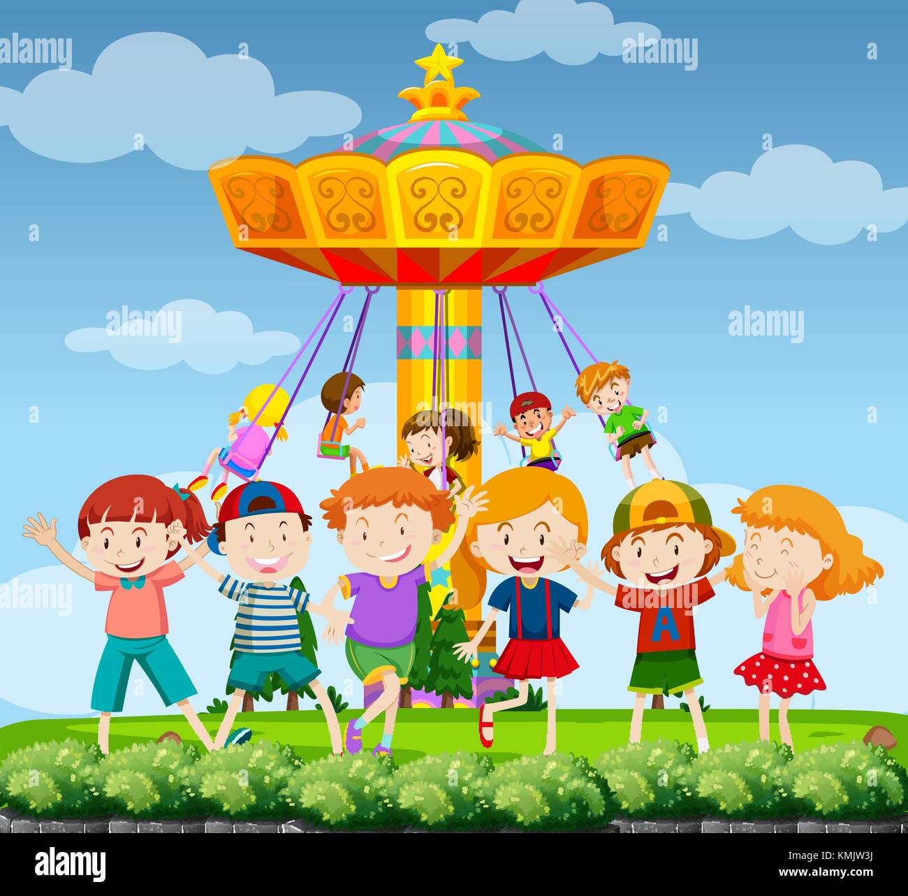 Park scene with happy children illustration Stock Vector Image & Art ...