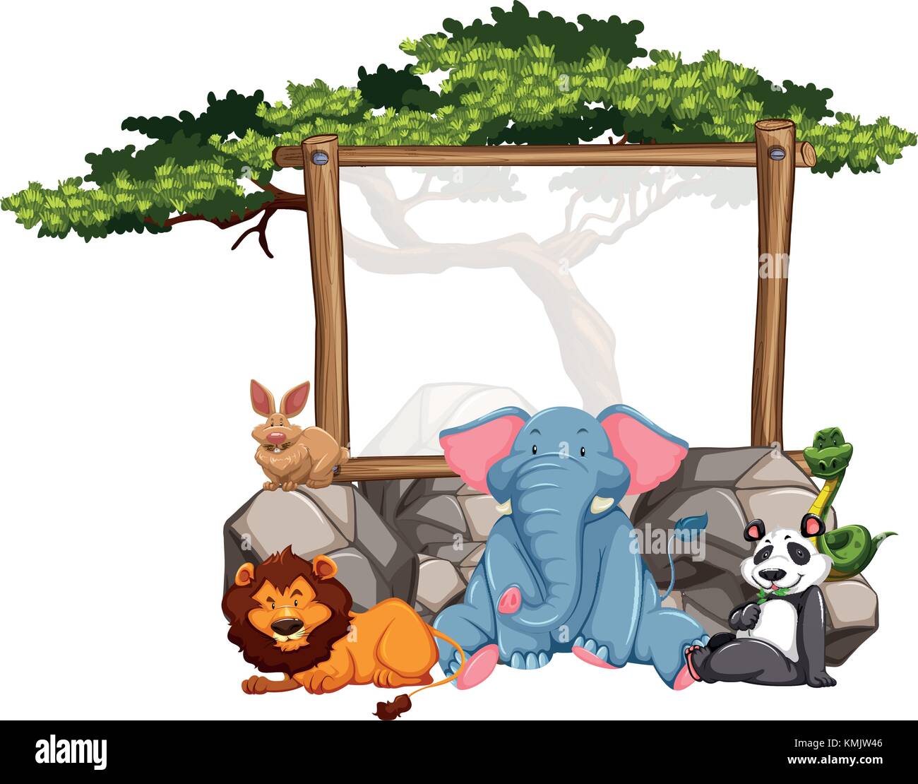 Wooden frame with wild animals illustration Stock Vector Image & Art ...