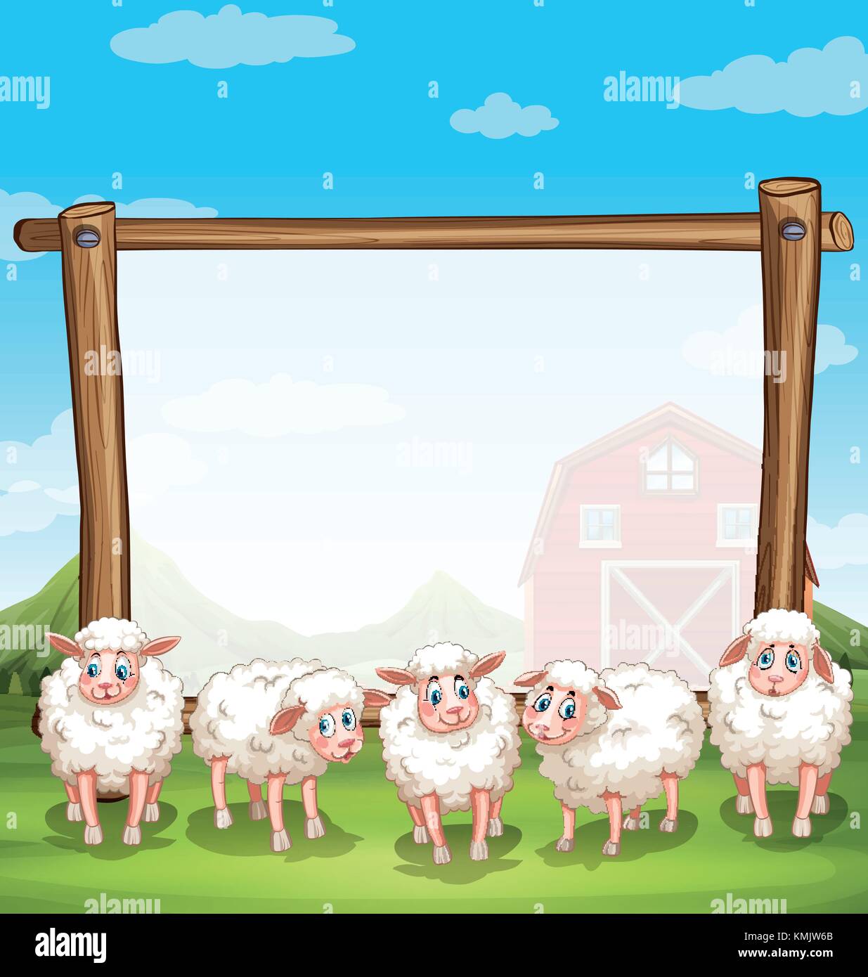 Wooden frame with sheeps in the farm illustration Stock Vector Image ...