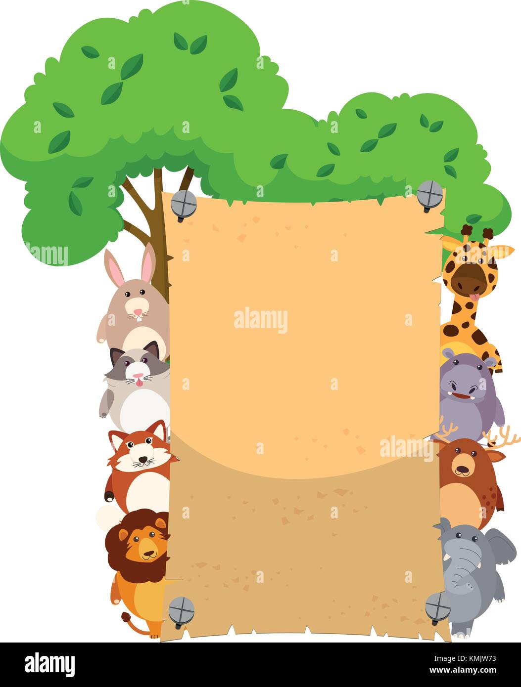 Paper template with cute animals on both sides illustration Stock ...