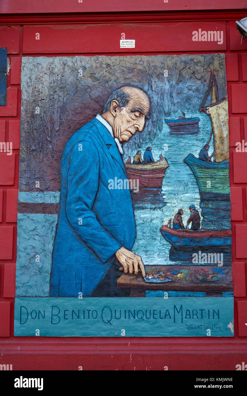Bas relief of painter Benito Quinquela Martín, La Boca, Buenos Aires, Argentina, South America Stock Photo